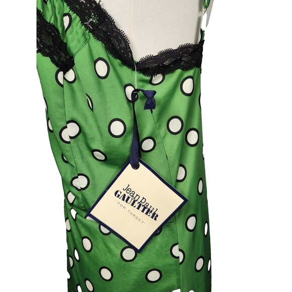 Jean Paul Gaultier Target Slip Dress In Green Polka Dot Black Lace - XL - Picture 7 of 15